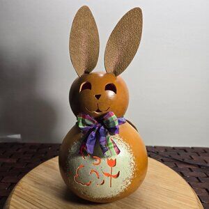 Vintage Meadowbrook Easter Rabbit Gourd Lighted with Tag & Leather Ears